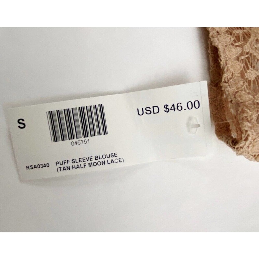 American Apparel‎ Puff Sleeve Blouse Tan Half Moon Lace S New Women - Picture 4 of 4